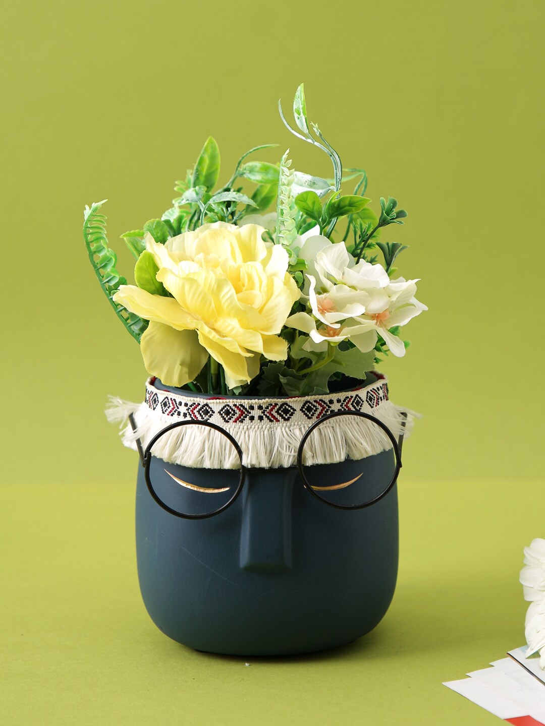 

TAYHAA Navy Blue Human Face with Specs Ceramic Planter