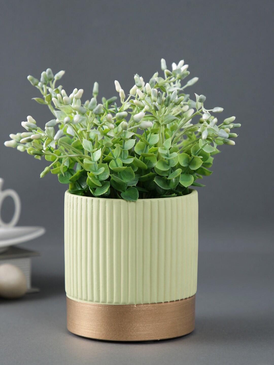 

TAYHAA Green & Brown Ribbed Textured Ceramic Planter