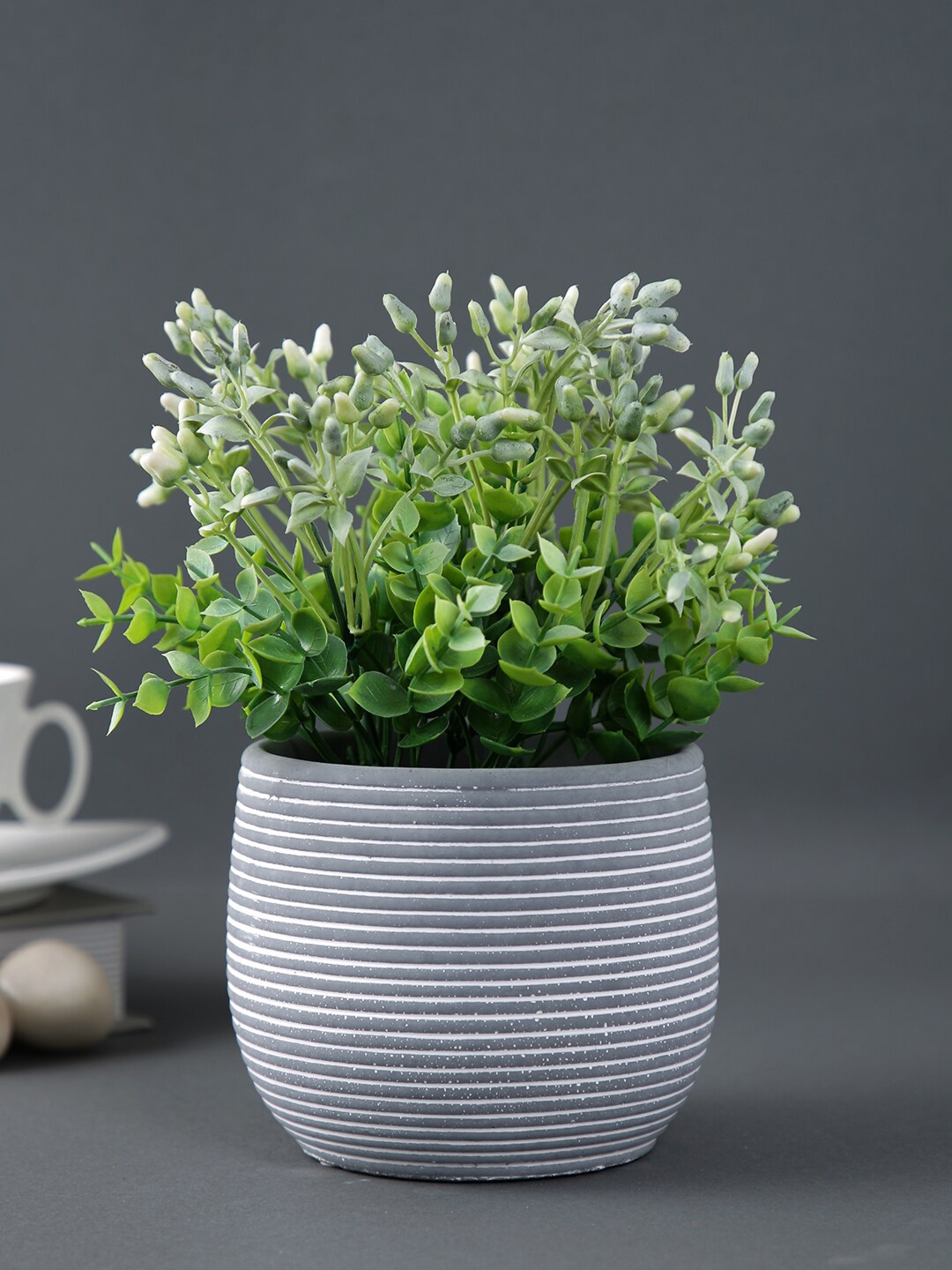 

TAYHAA Grey & White Striped Design Ceramic Planter