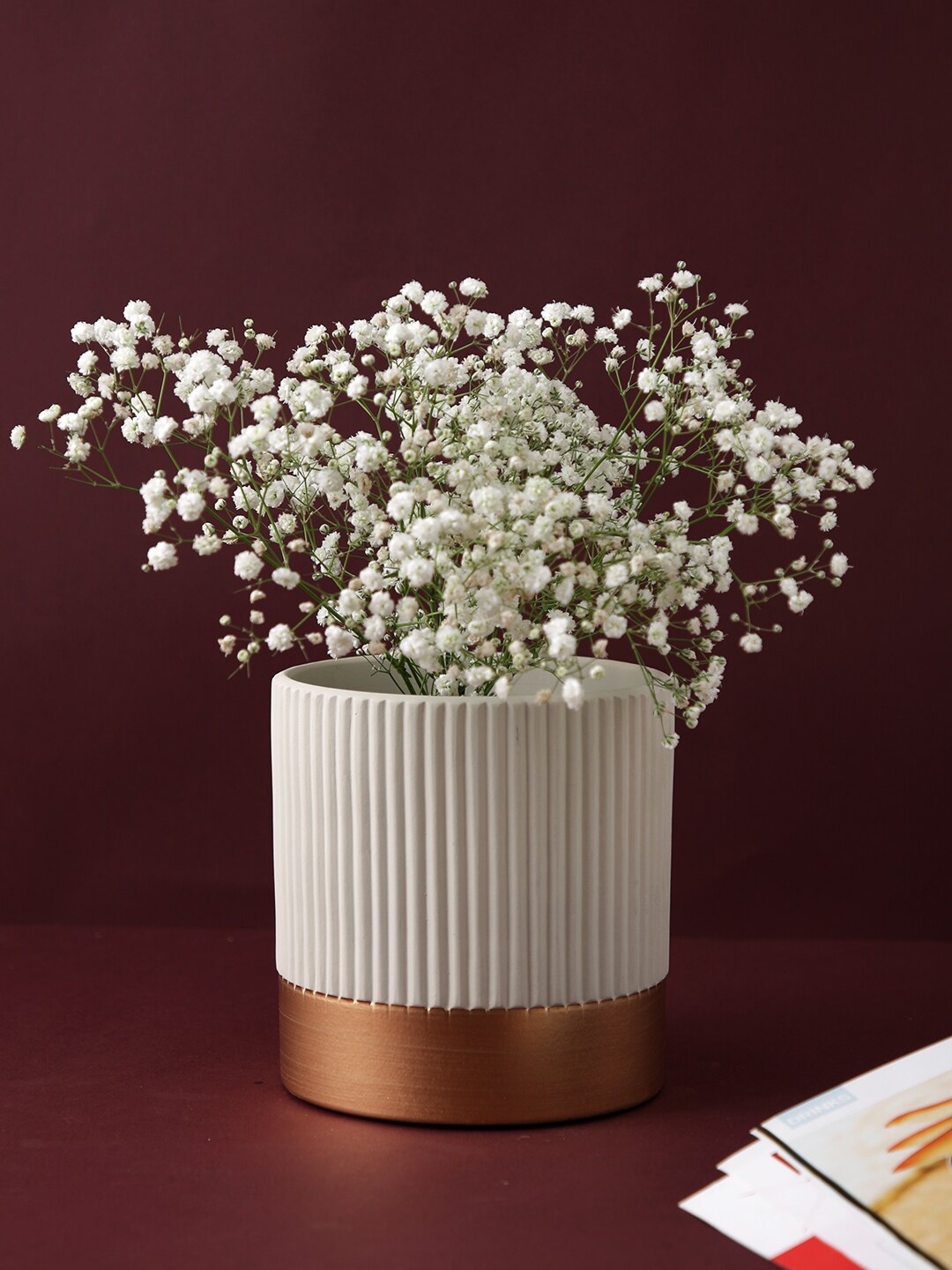 

TAYHAA White & Brown Ribbed Textured Ceramic Planter