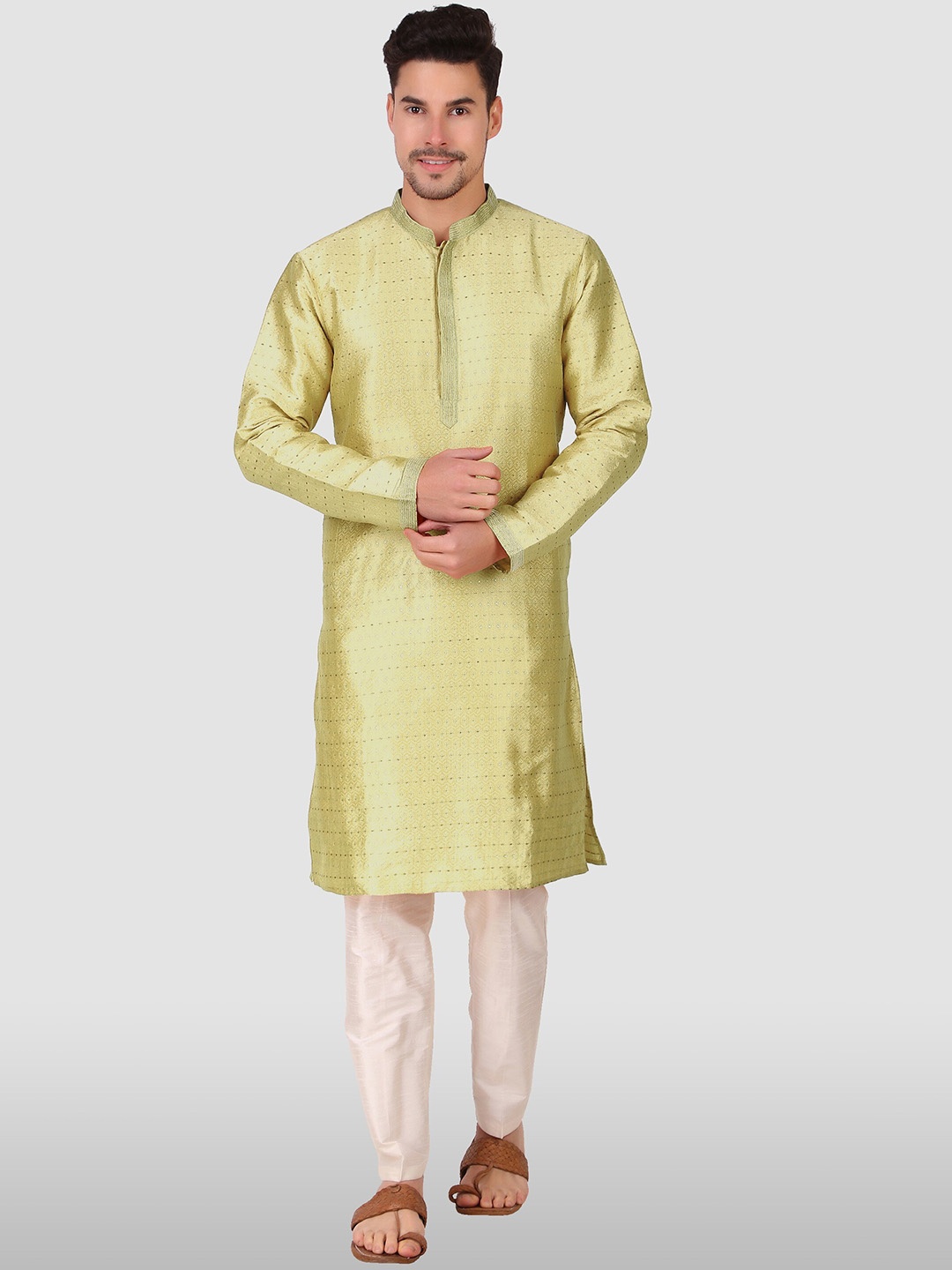 

Cult Indie Ethnic Motifs Woven Design Thread Work Kurta with Pyjamas, Beige