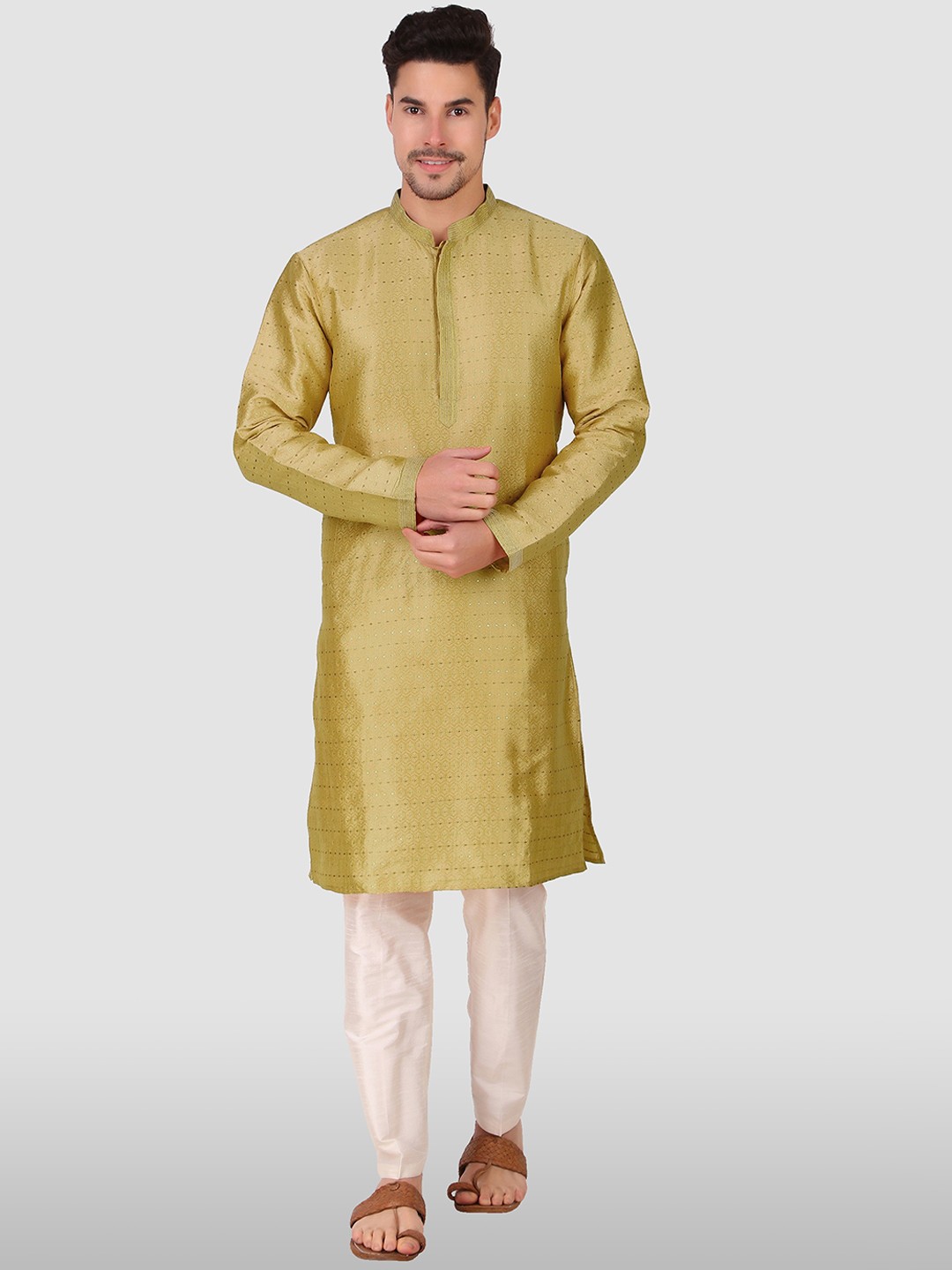 

Cult Indie Ethnic Motifs Woven Design Straight Kurta with Pyjamas, Khaki