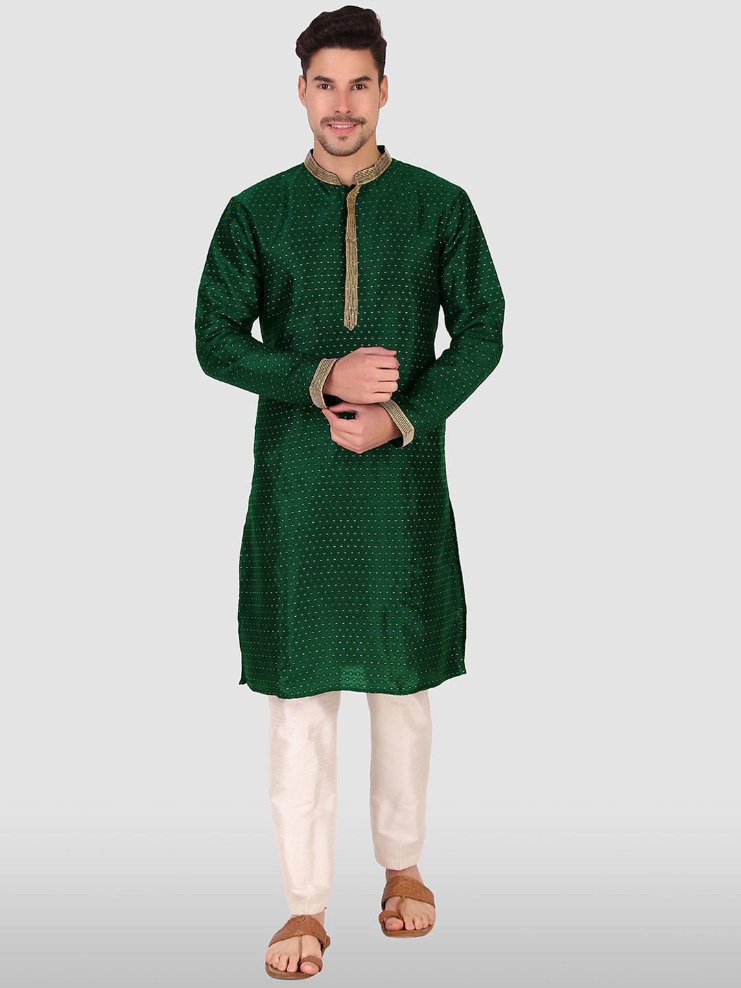 

Cult Indie Ethnic Motifs Woven Design Thread Work Kurta with Pyjamas, Green