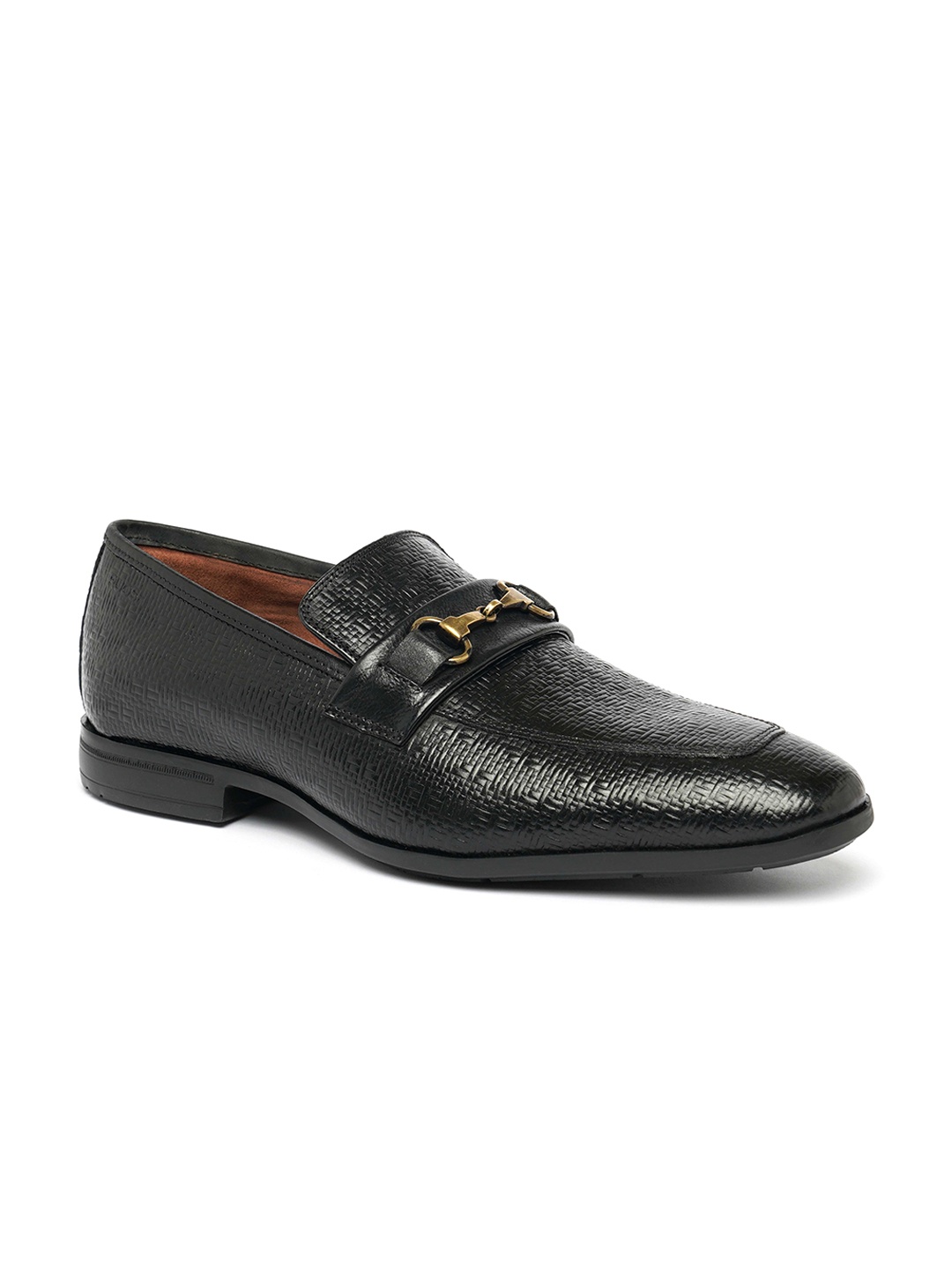 

Ruosh Men Textured Leather Formal Loafers, Black