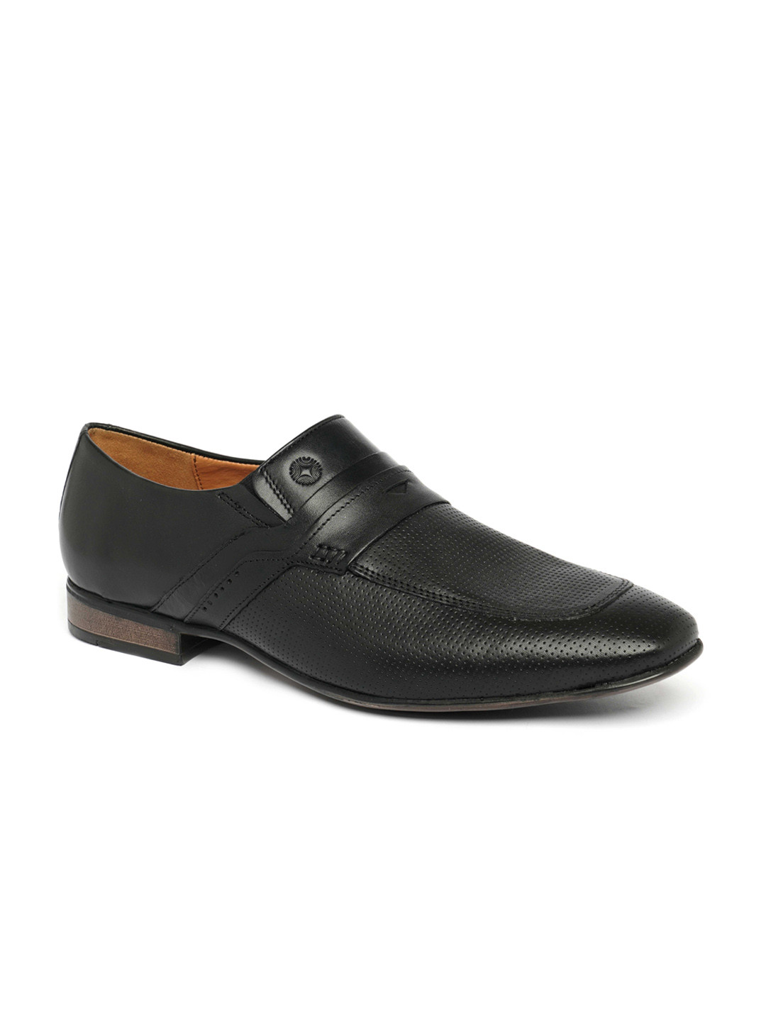 

Ruosh Men Textured Leather Formal Slip-On Shoes, Black