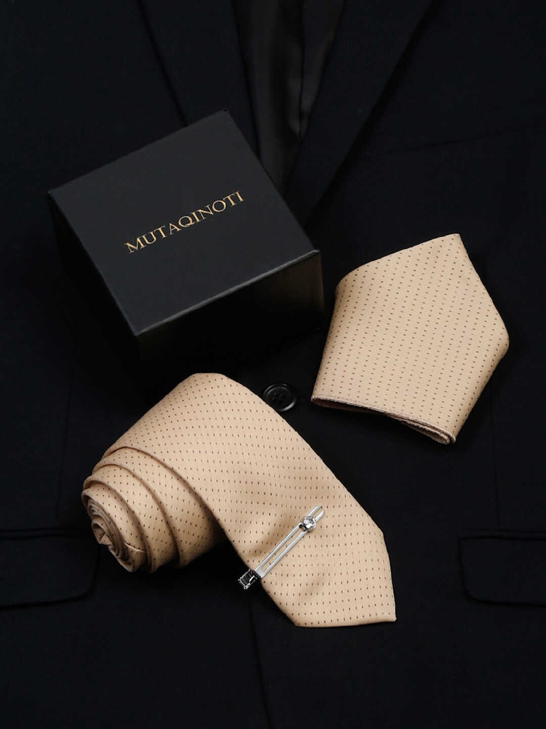 

MUTAQINOTI Men Silk Accessory Gift Set, Cream