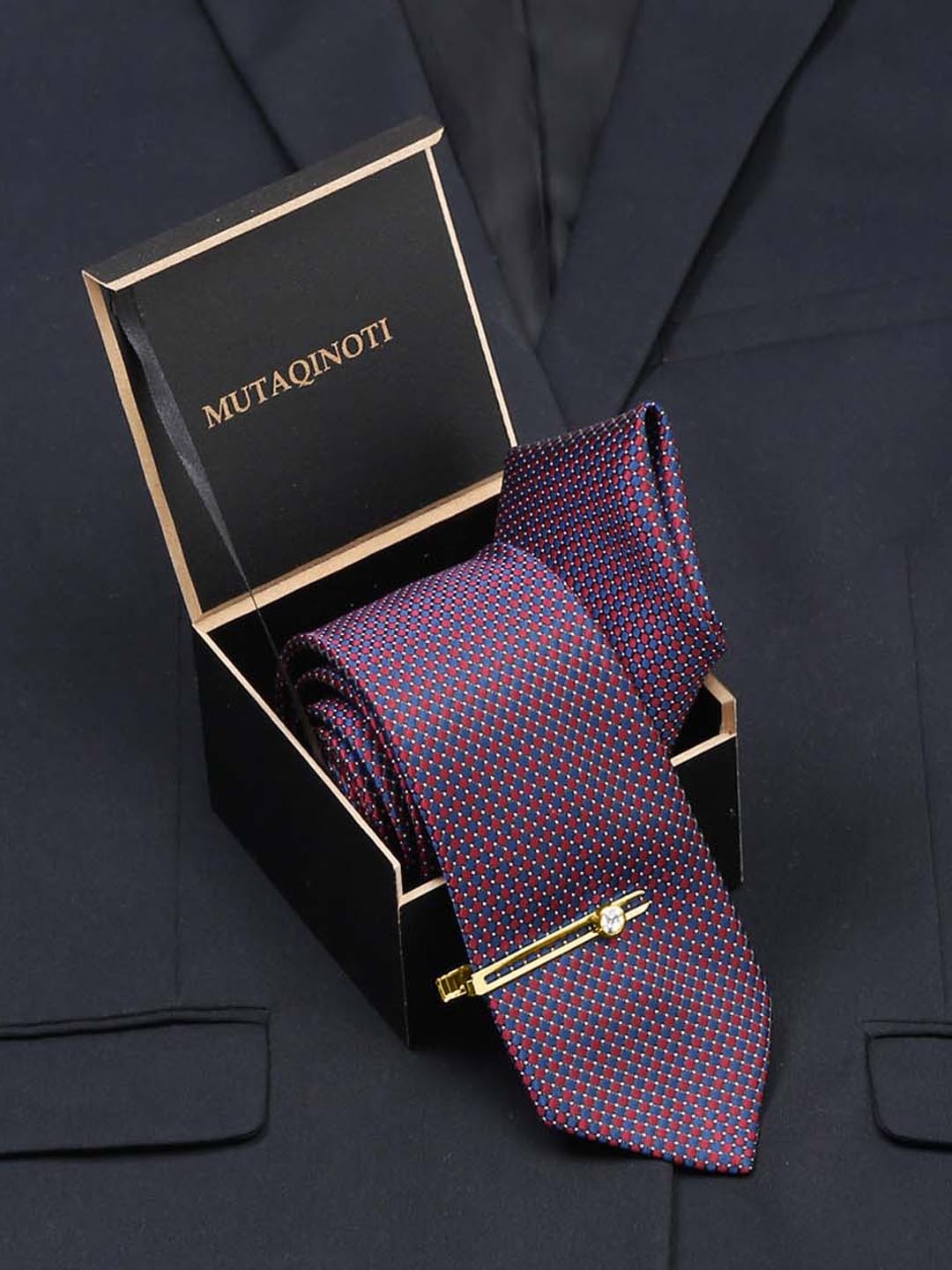 

MUTAQINOTI Men Rosewood Silk Formal Accessory Gift Set, Multi