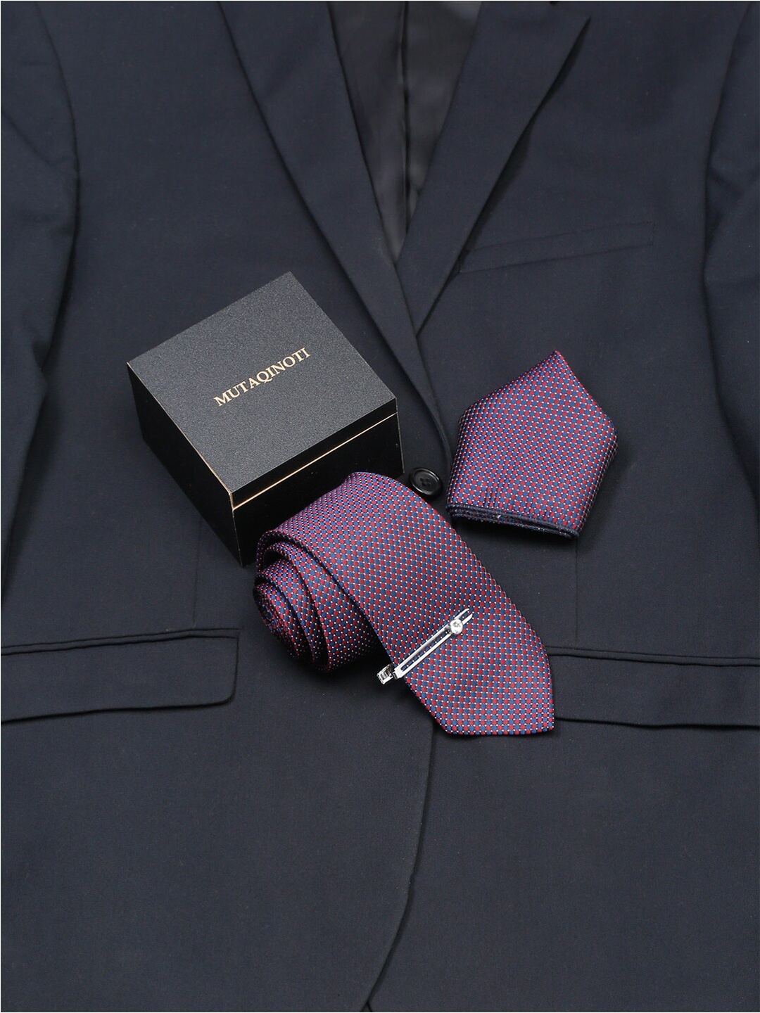 

MUTAQINOTI Men Silk Blend Necktie Accessory Gift Set, Maroon