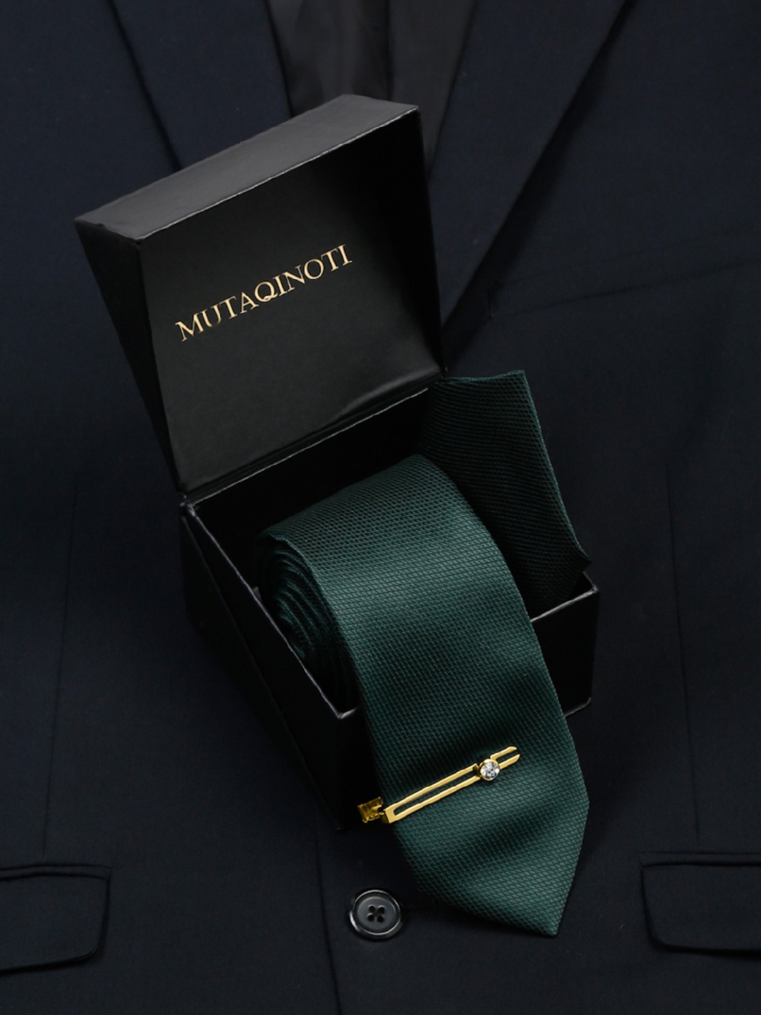 

MUTAQINOTI Men Silk Formal Accessory Gift Set, Green