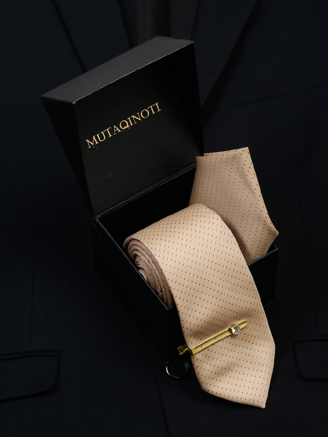 

MUTAQINOTI Men Silk Necktie Accessory Gift Set, Cream