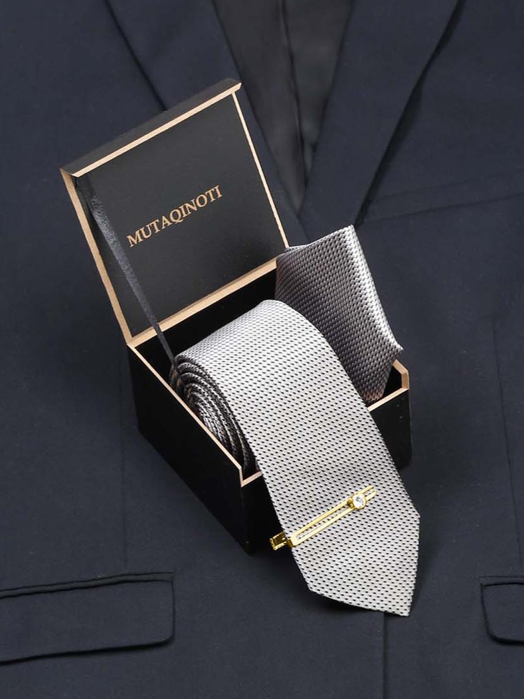 

MUTAQINOTI Men Silk Accessory Gift Set, Grey