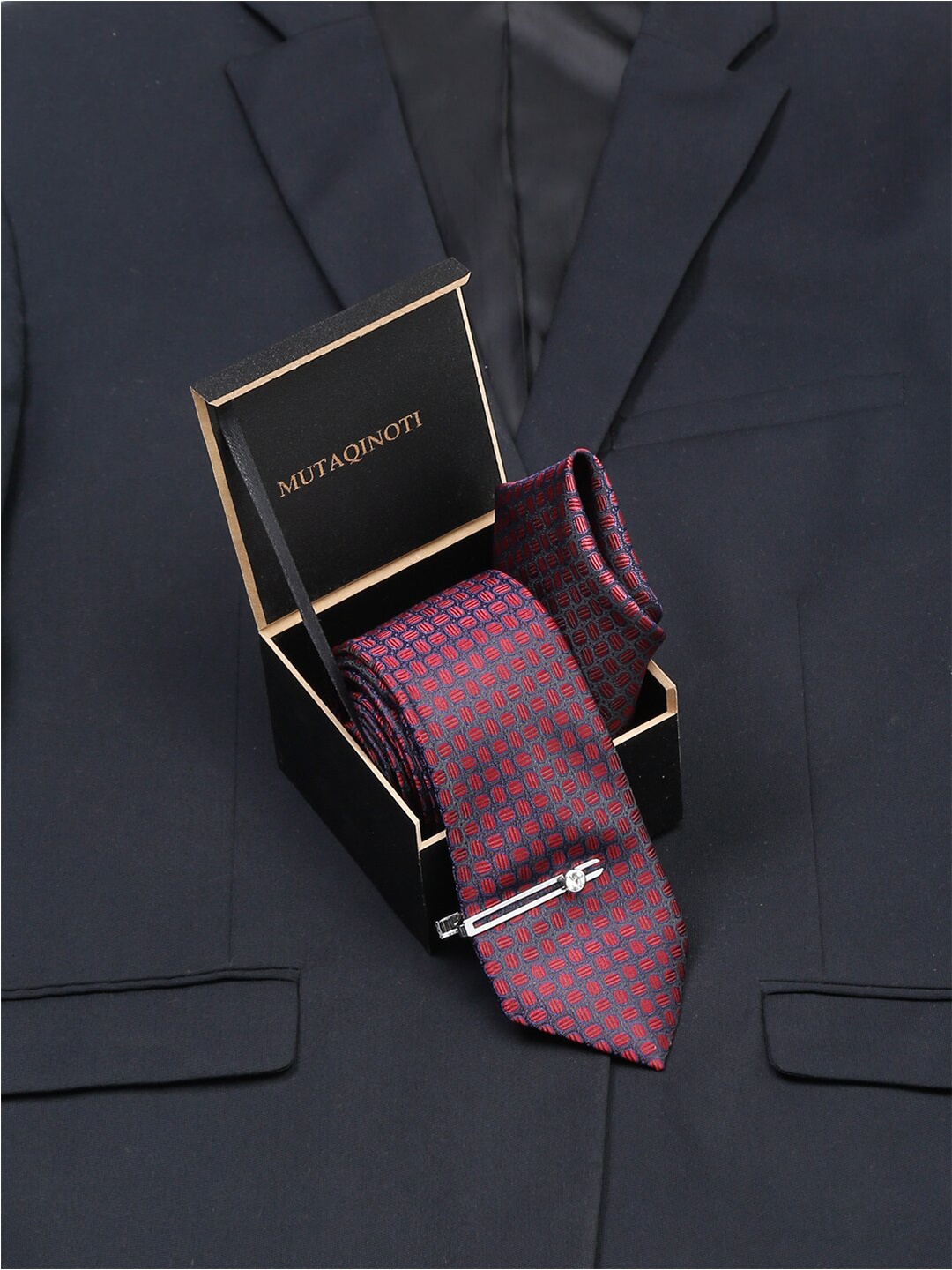 

MUTAQINOTI Men Silk Accessory Gift Set, Maroon