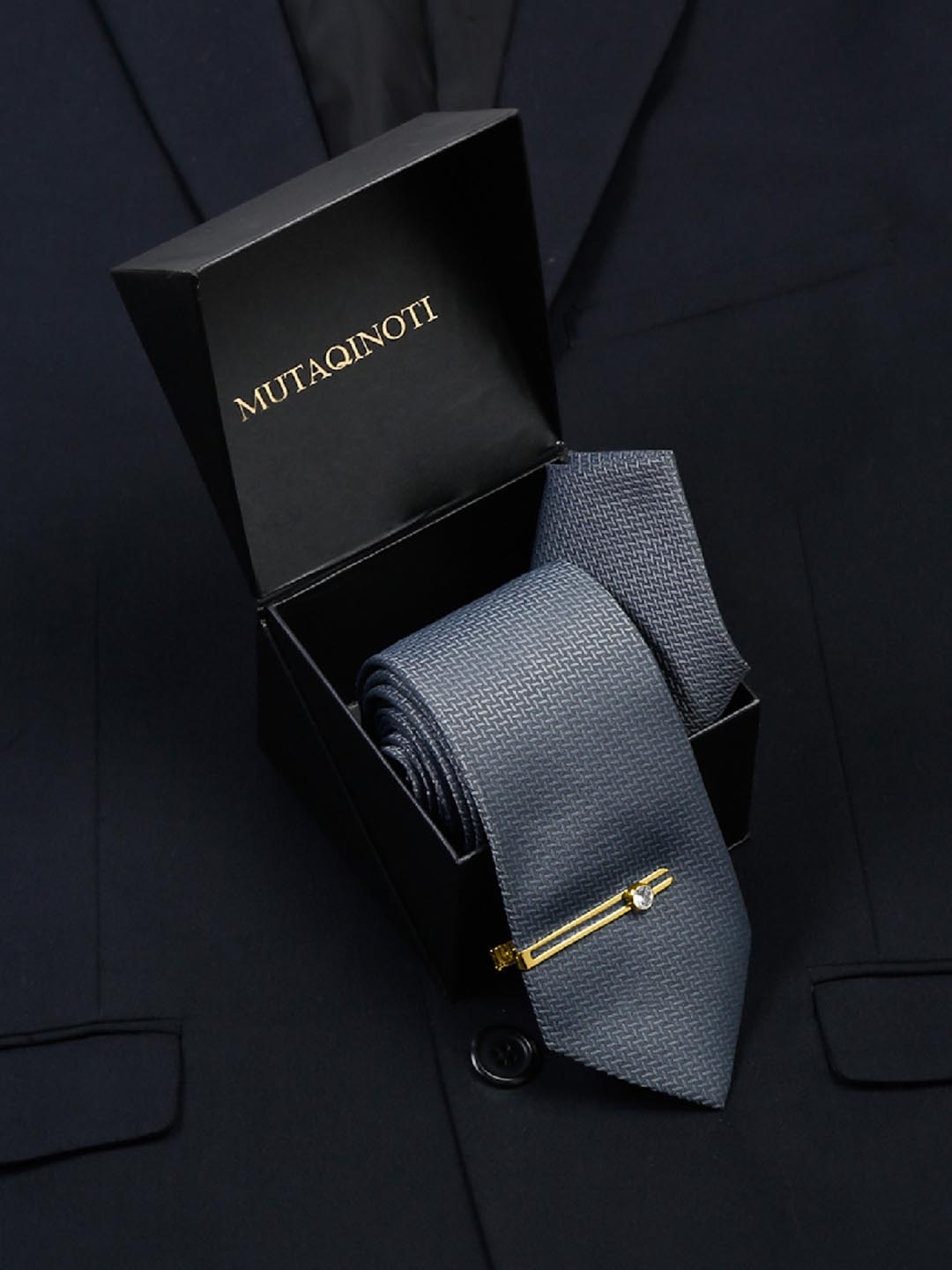 

MUTAQINOTI Men Silk Necktie Accessory Gift Set, Grey