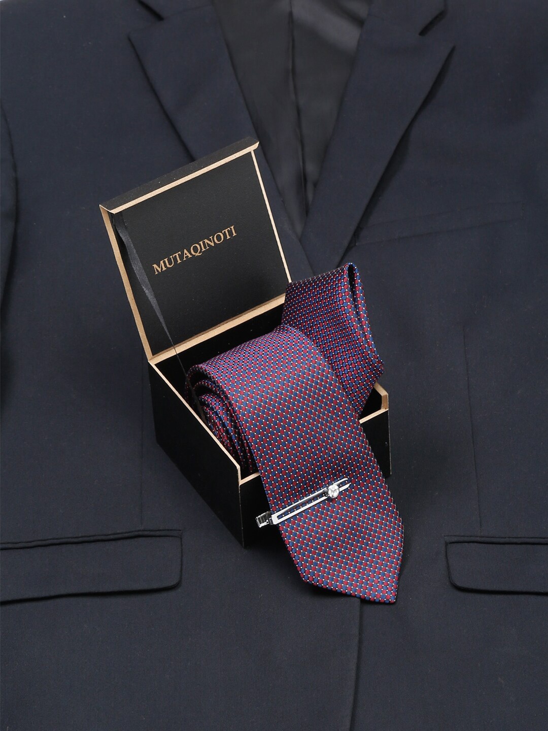 

MUTAQINOTI Men Rosewood Silk Necktie Accessory Gift Set, Purple