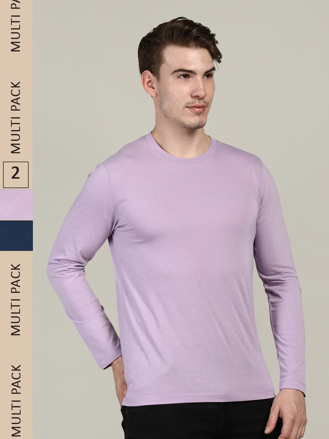 

Plagg Pack Of 2 Round Neck Running Cotton T-shirt, Mauve