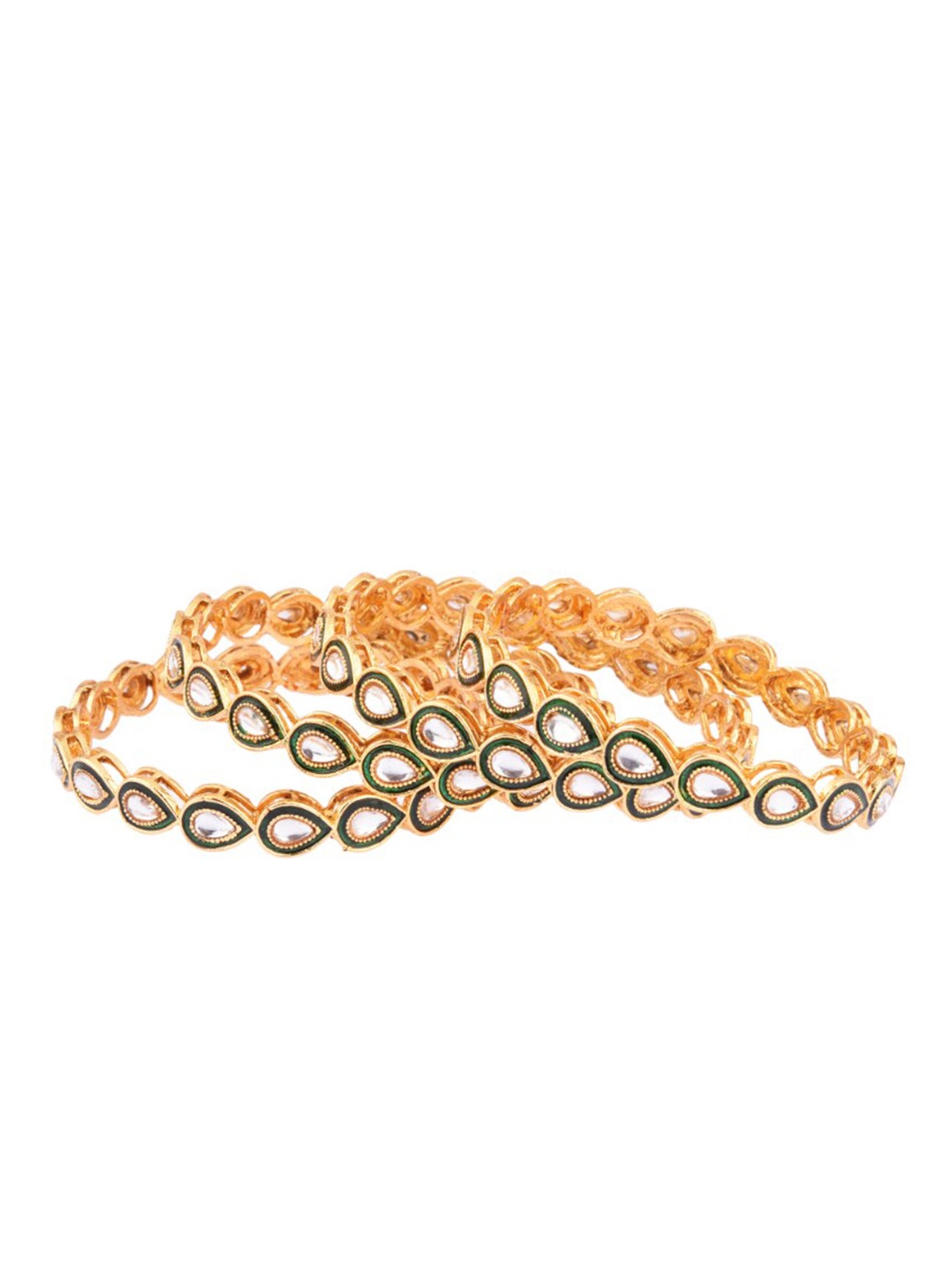 

FEMMIBELLA Set Of 4 Gold-Plated Kundan Studded Meenakari Bangles