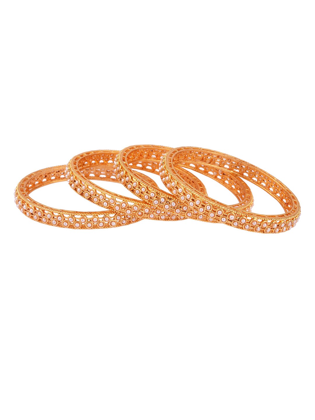 

FEMMIBELLA Set Of 4 Gold-Plated Artificial Stone Studded Traditional Bangles