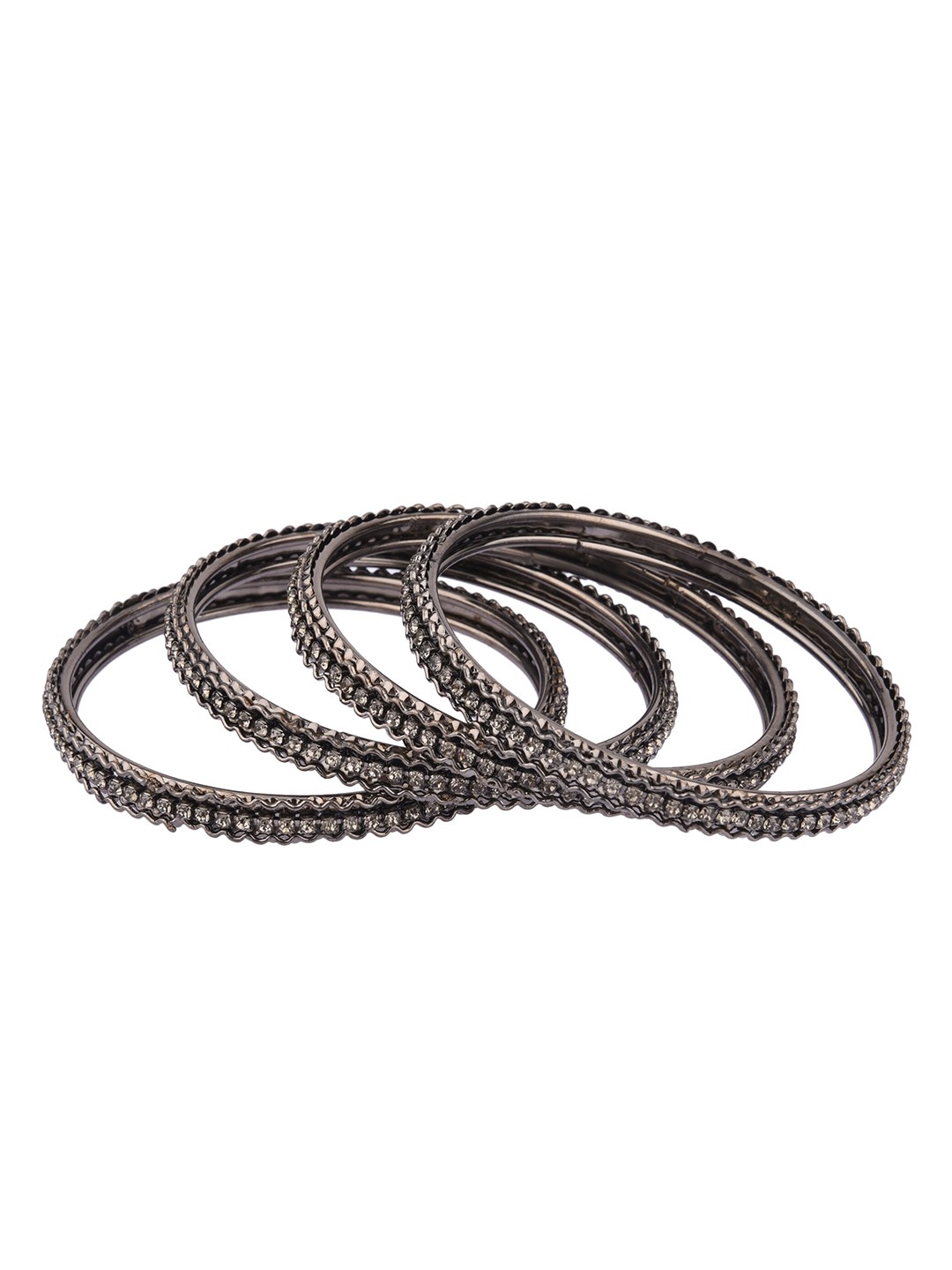 

FEMMIBELLA Set Of 4 Silver-Plated CZ Stone Studded Bangle