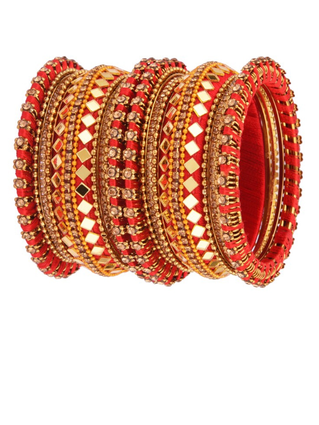 

FEMMIBELLA Gold-Plated Stone-Studded Chuda Bangle Set