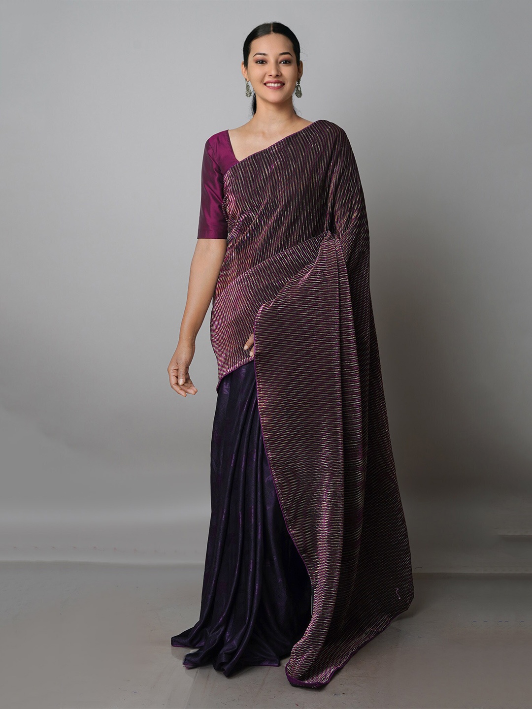 

Unnati Silks Half and Half Murshidabad silk Saree, Purple