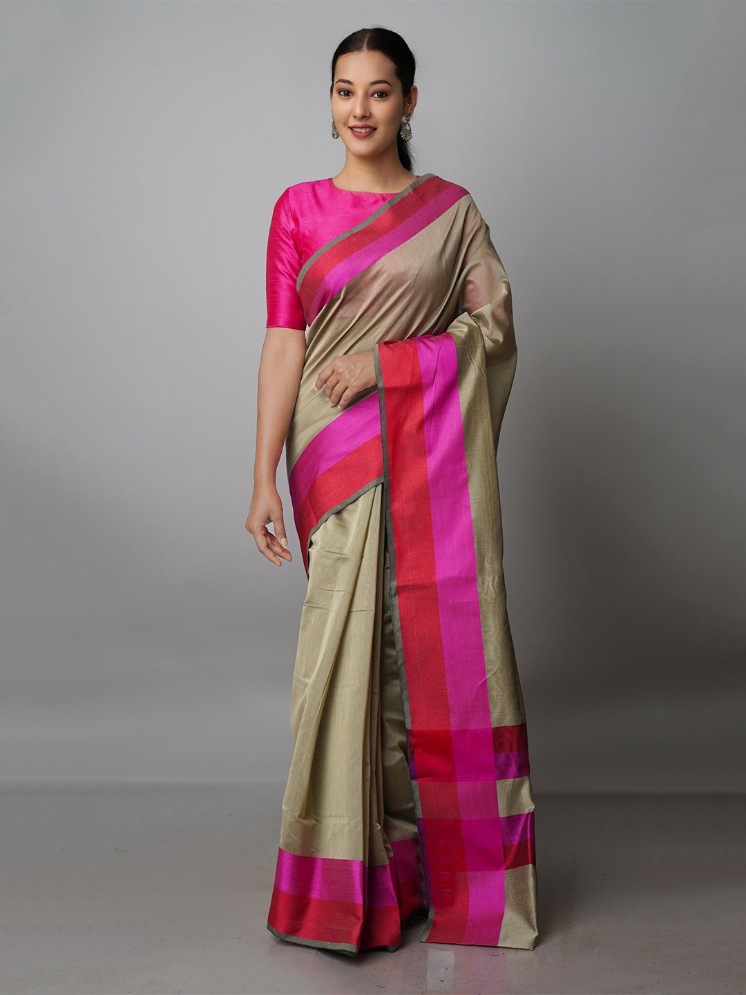 

Unnati Silks Silk Cotton Baluchari Saree, Beige