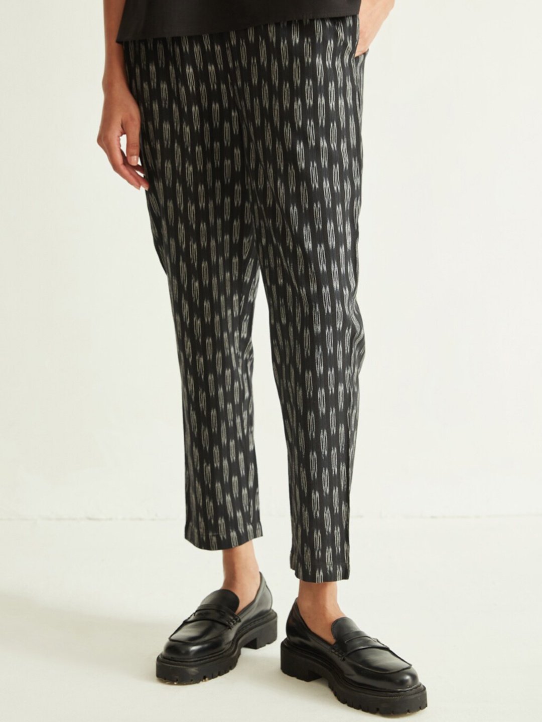 

Ancestry Women Ethnic Motifs Printed Straight Fit Cotton Trousers, Black