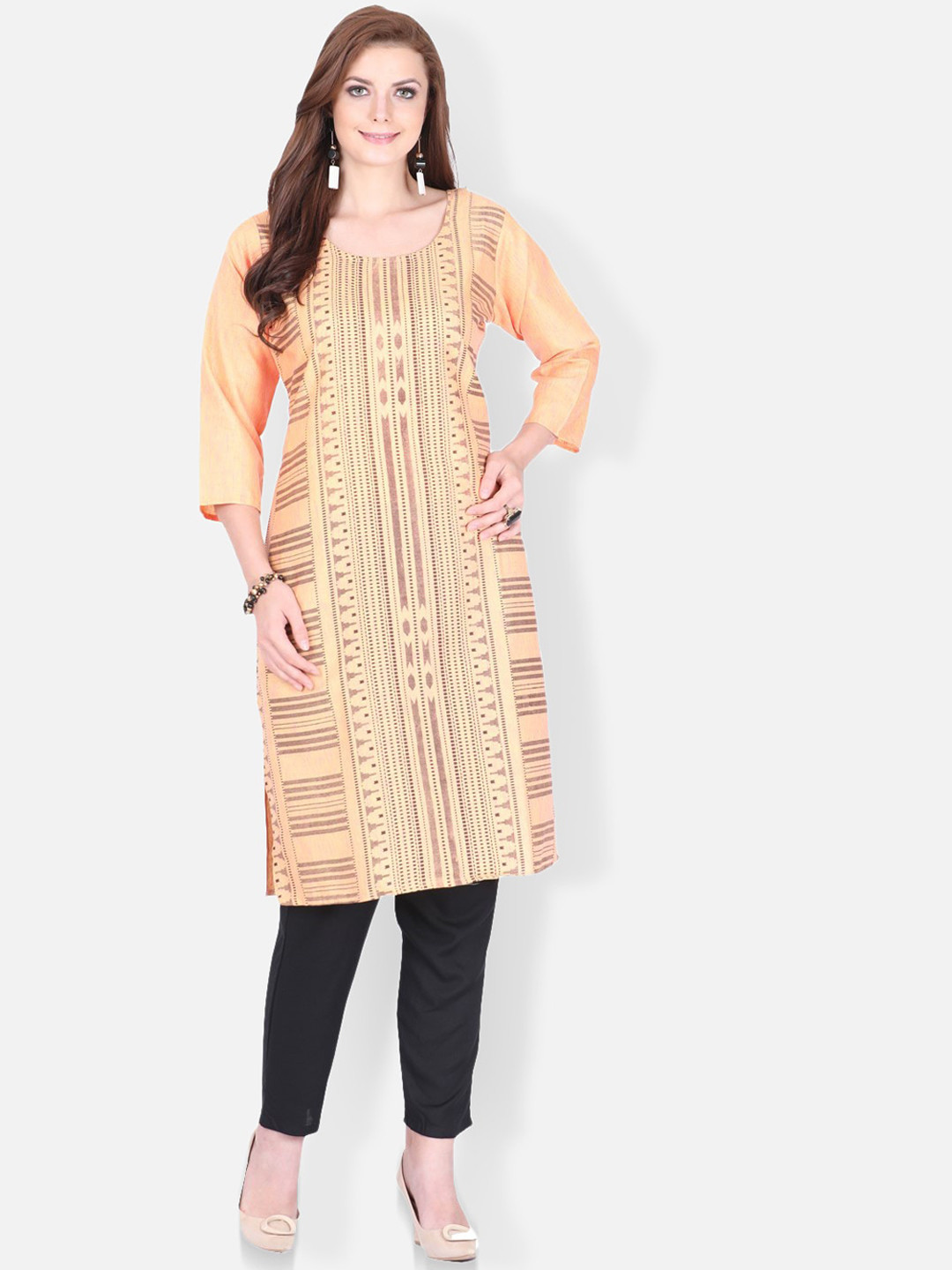 

FEMMIBELLA Geometric Printed Pure Cotton Kurta, Peach