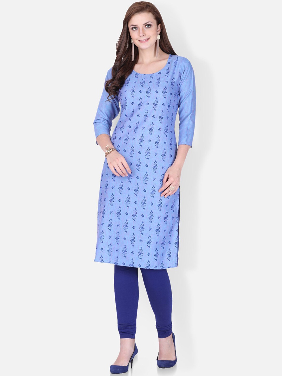 

FEMMIBELLA Ethnic Motifs Printed Pure Cotton Kurta, Blue