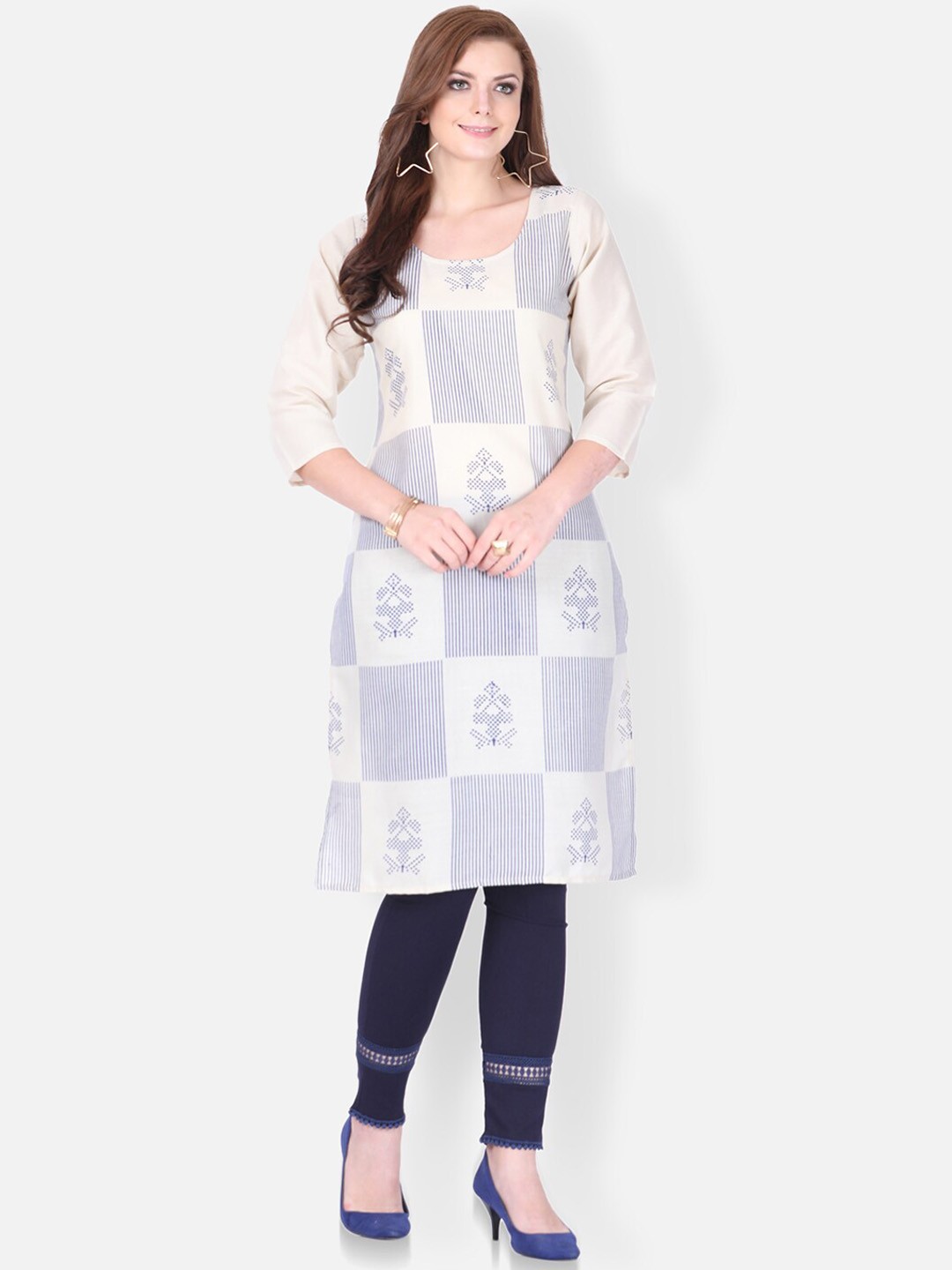 

FEMMIBELLA Ethnic Motifs Printed Pure Cotton Kurta, White