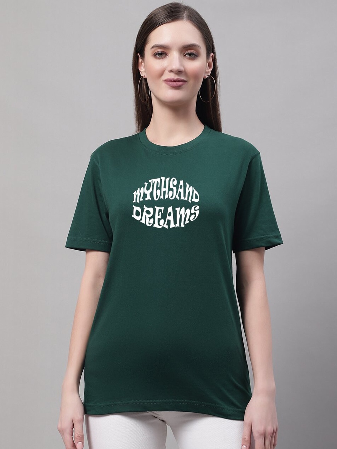 

borse lele Typography Printed Round Neck Pure Cotton T-shirt, Green
