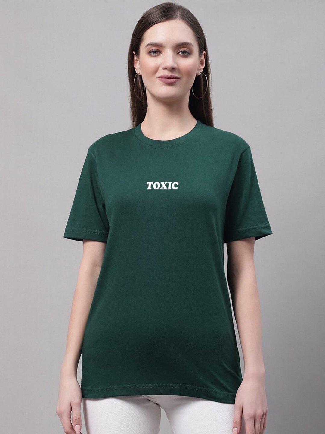 

borse lele Typography Printed Round Neck Pure Cotton T-shirt, Green