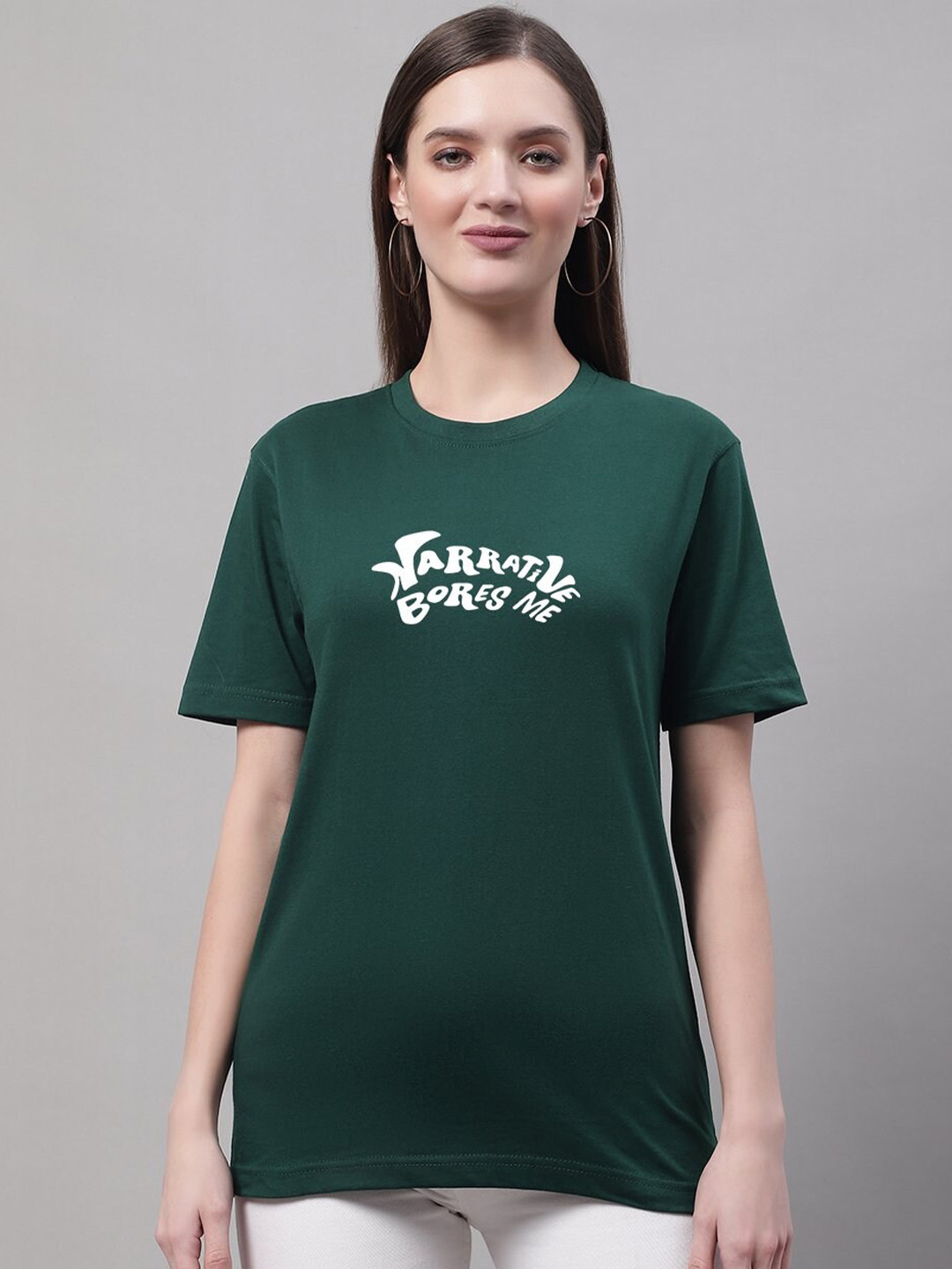

borse lele Typography Printed Round Neck Pure Cotton T-shirt, Green