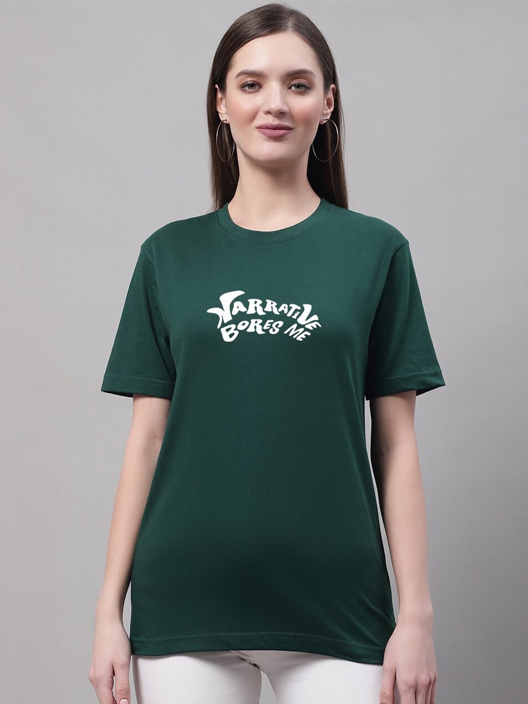 

borse lele Typography Printed Round Neck Pure Cotton T-shirt, Green