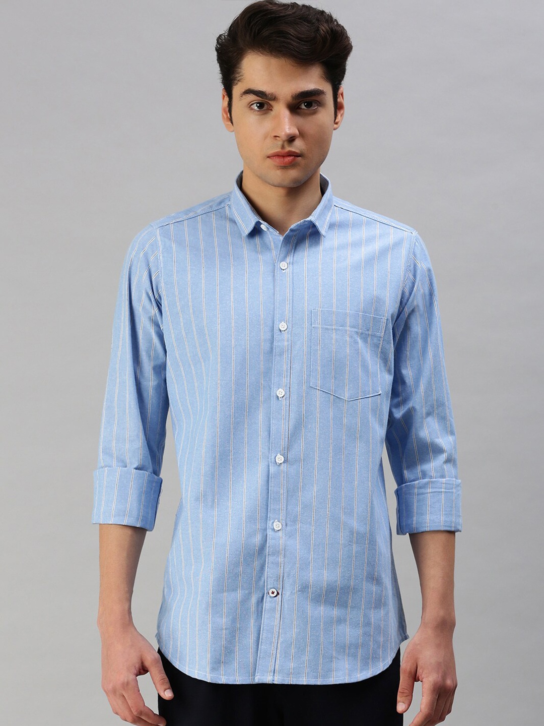 

Cross Court Striped Casual Pure Cotton Shirt, Blue