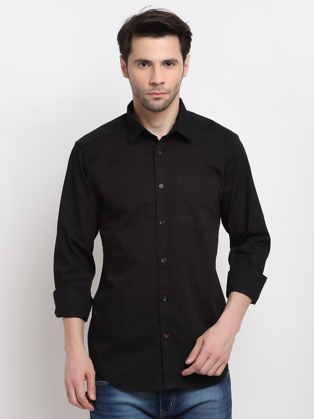 

Cross Court Long Sleeves Casual Pure Cotton Shirt, Black