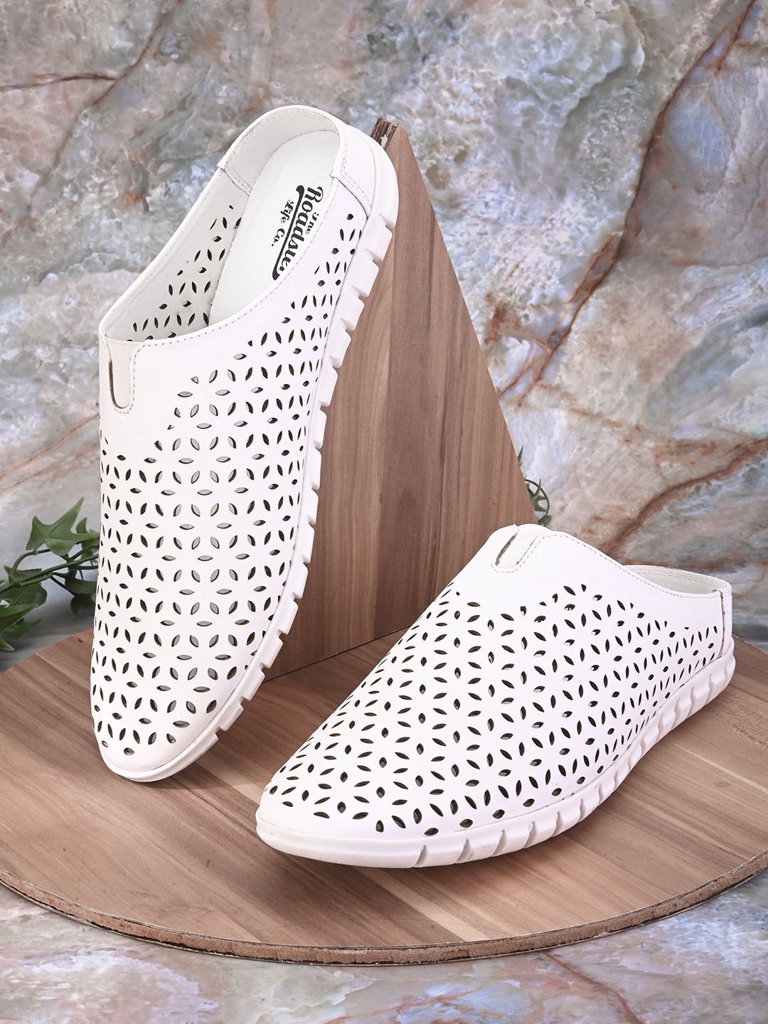 

The Roadster Lifestyle Co. Men White Laser Cuts Lightweight Mules