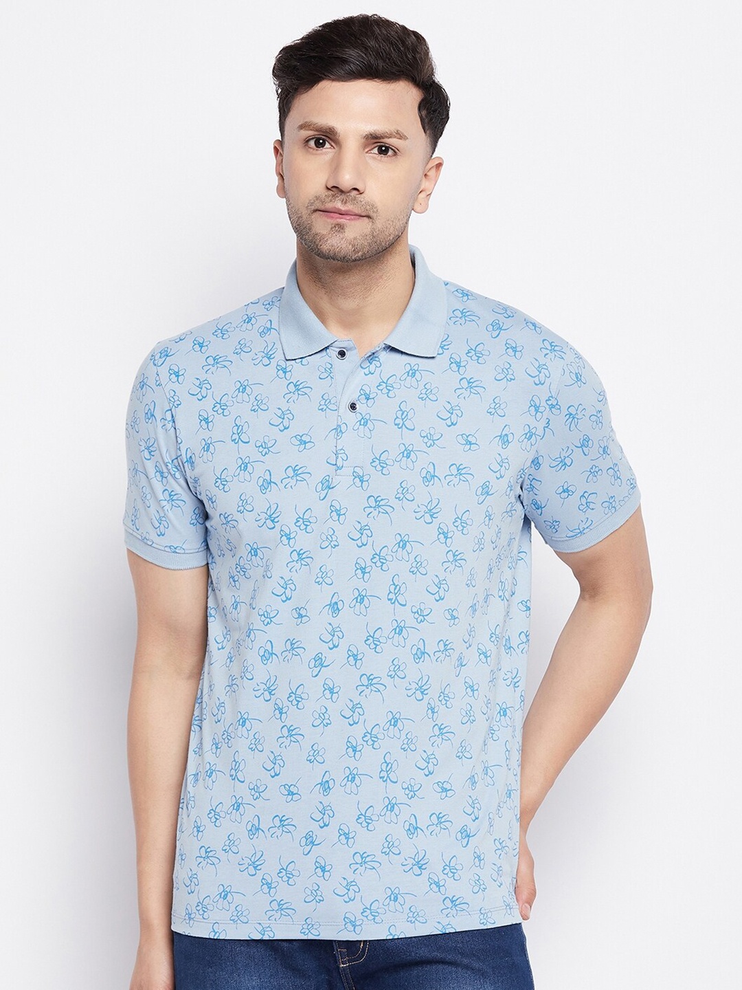 

WILD WEST Printed Polo Collar Regular Fit Cotton T-Shirt, Blue