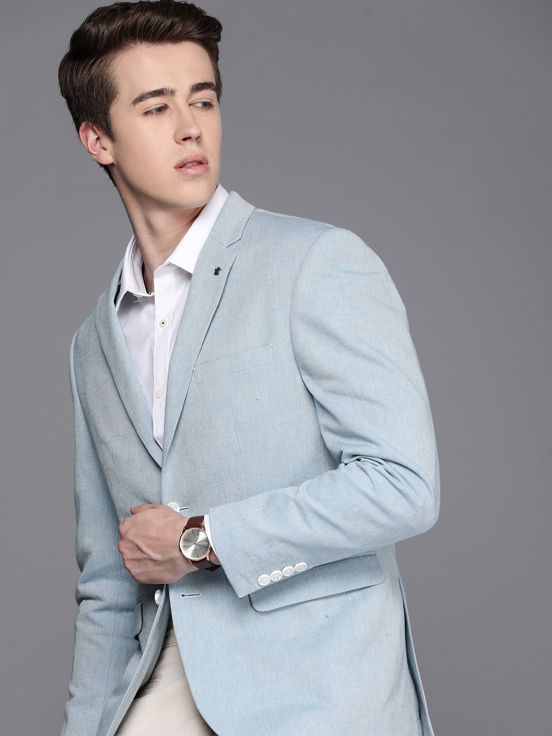 

Louis Philippe Self Design Slim Fit Single-Breasted Smart Casual Blazer, Blue