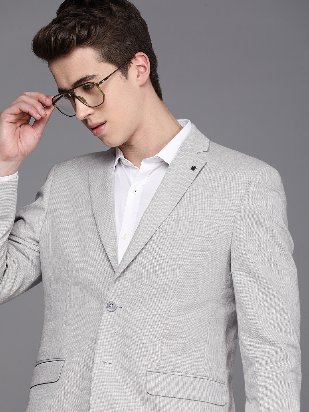 

Louis Philippe Self Design Slim Fit Single-Breasted Smart Casual Blazer, Grey