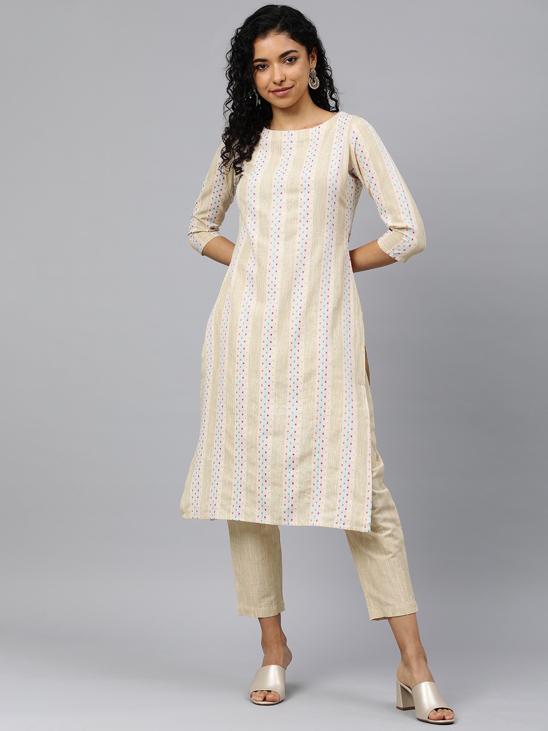 

HRITIKA Women Self Design Regular Kurta with Trousers, Yellow