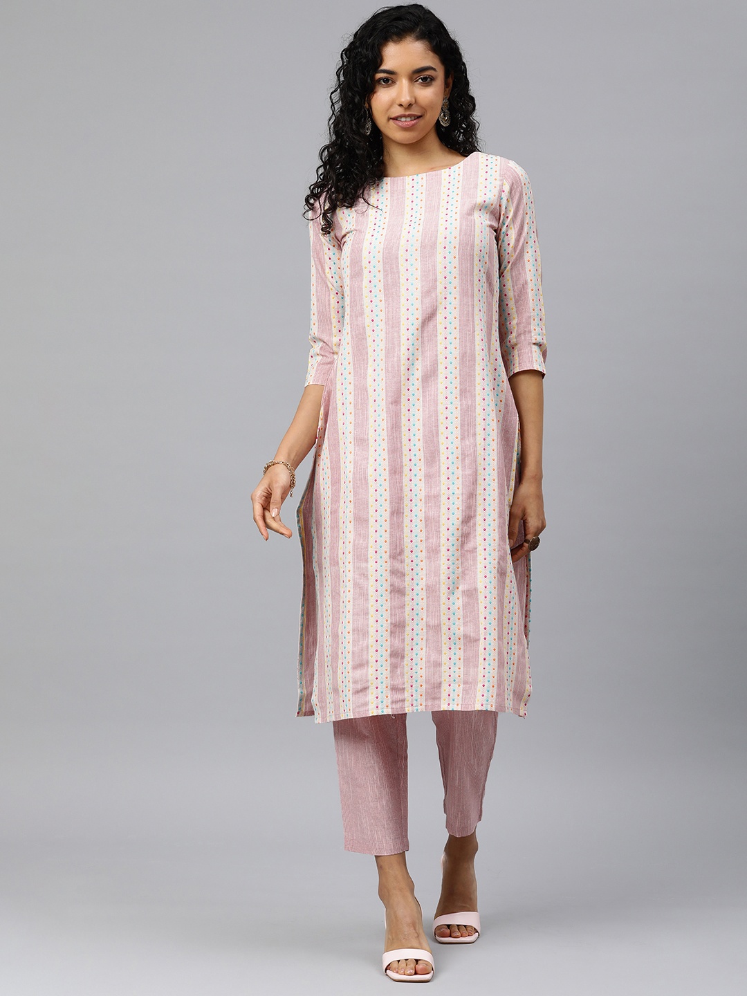 

HRITIKA Striped Regular Kurta with Trousers, Pink