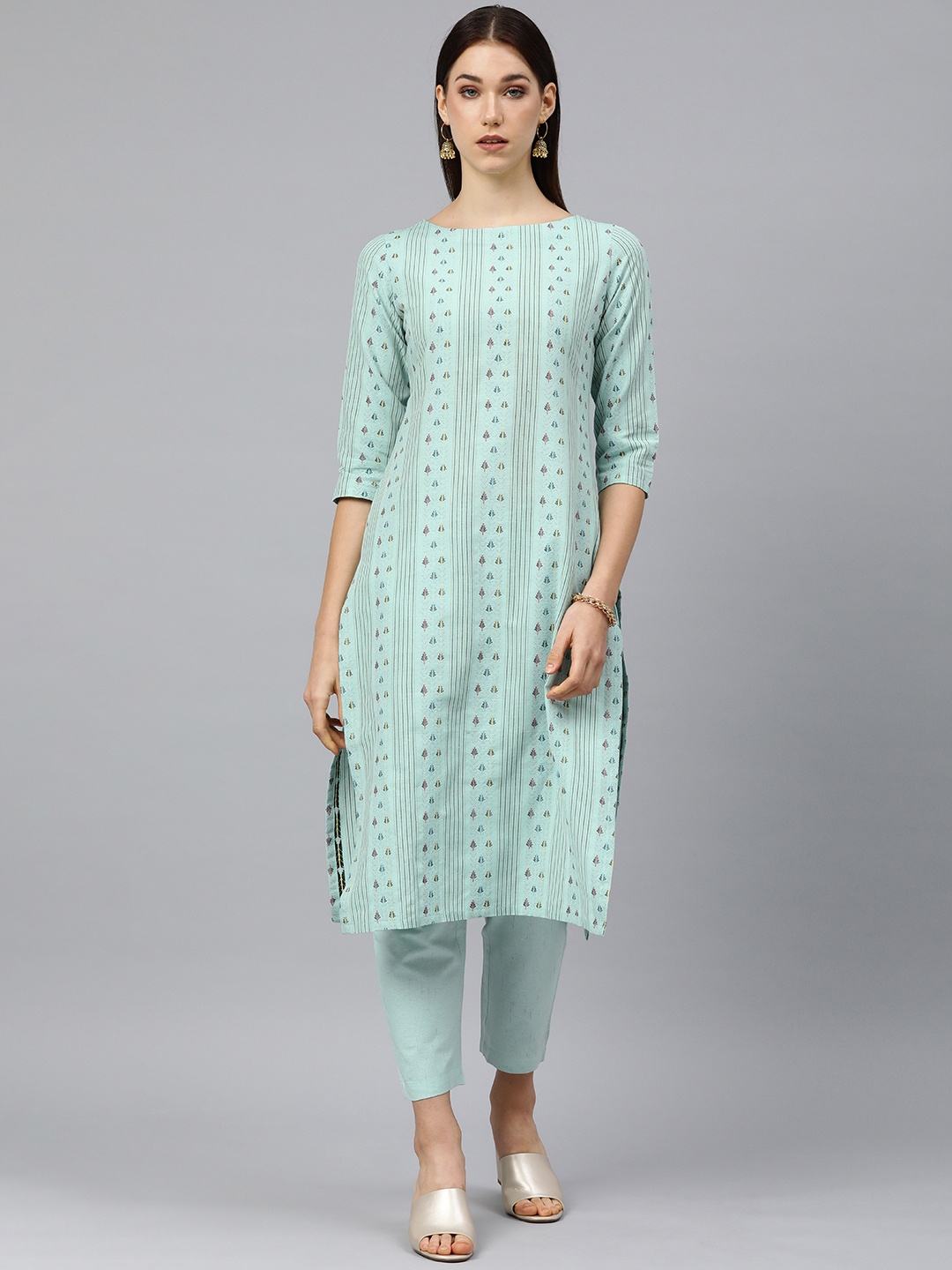 

HRITIKA Women Self Design Regular Kurta with Trousers, Blue