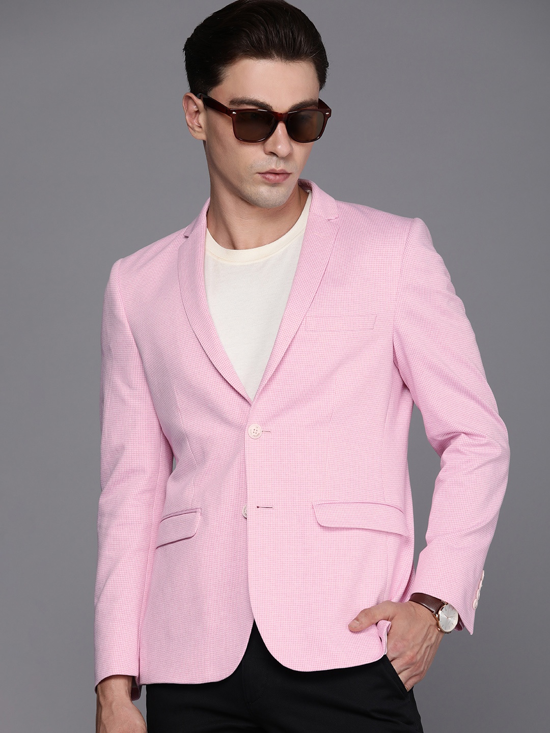 

Louis Philippe Sport Men Pure Cotton Super Slim Fit Single-Breasted Casual Blazer, Pink