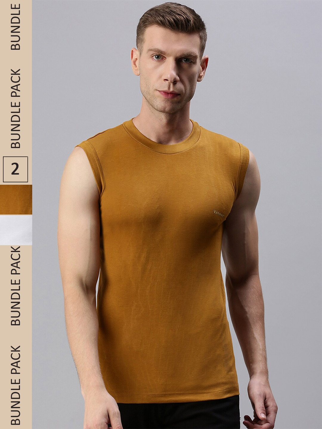 

Lux Cozi Pack Of 2 Slim Fit Sleeveless Cotton T-shirts, Mustard