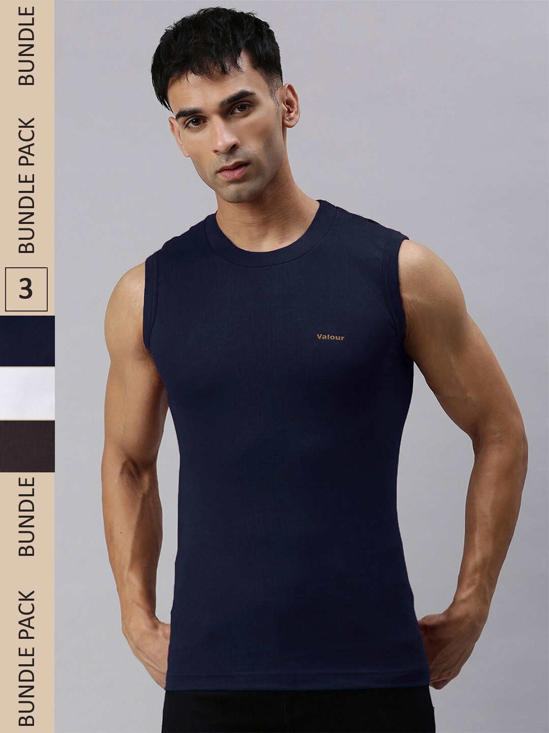 

Lux Cozi Pack Of 3 Slim Fit Sleeveless Cotton T-shirts, Navy blue
