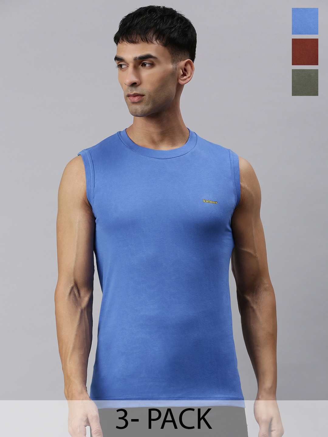 

Lux Cozi Pack Of 3 Slim Fit Sleeveless Cotton T-shirts, Blue