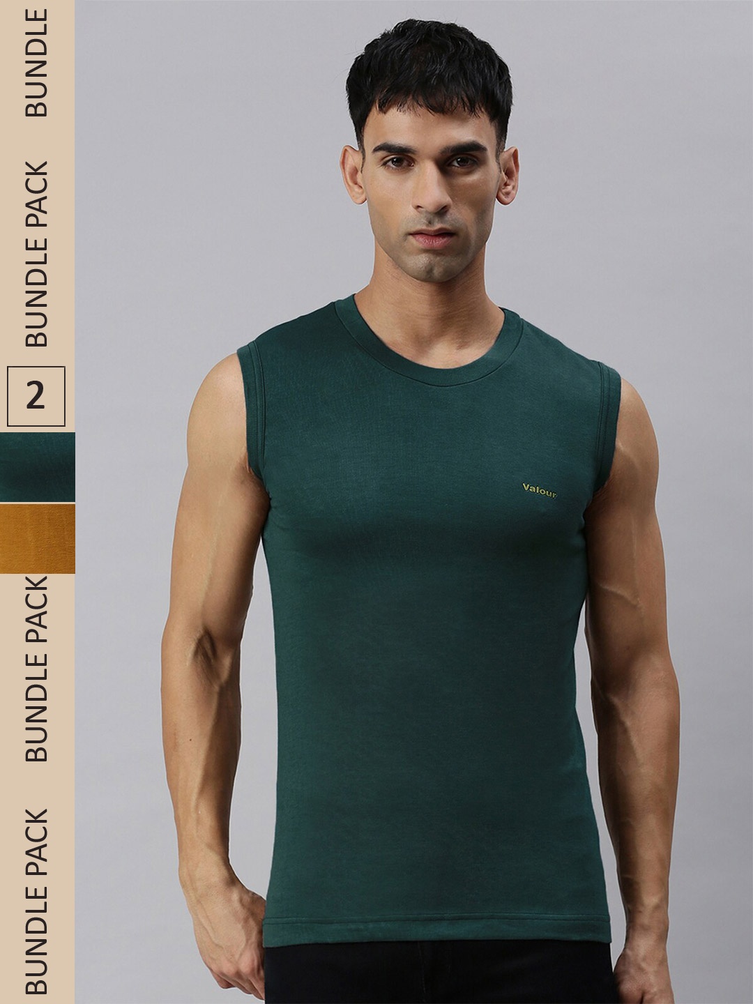 

Lux Cozi Pack Of 2 Round Neck Sleeveless Slim Fit Cotton T-shirt, Green