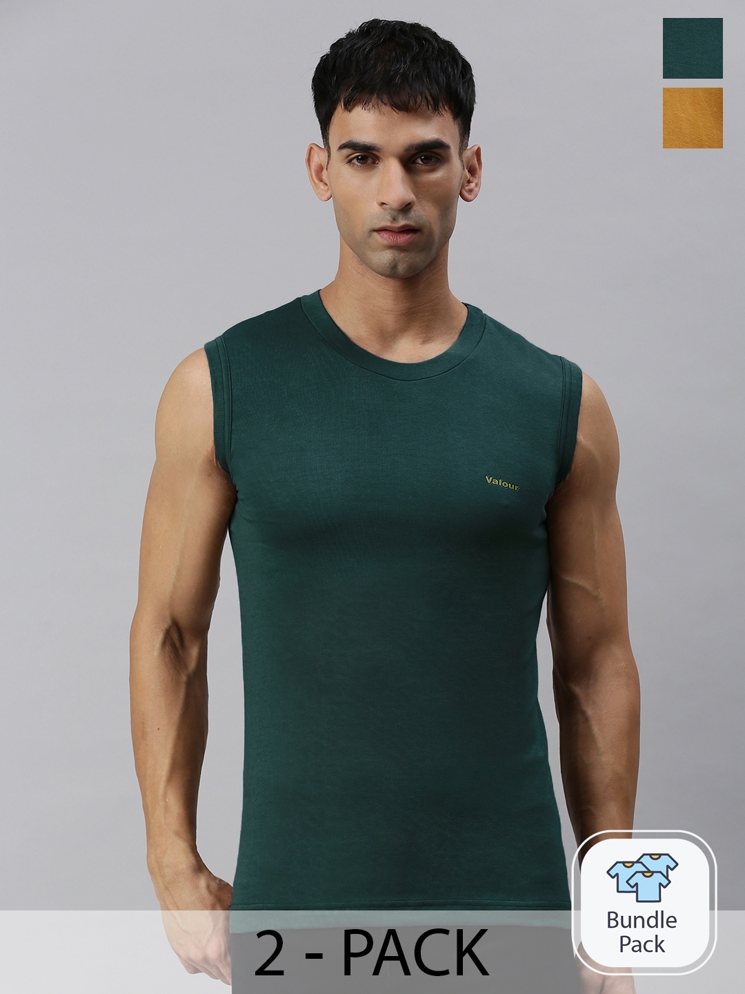 

Lux Cozi Pack Of 2 Slim Fit Sleeveless Cotton T-Shirts, Mustard