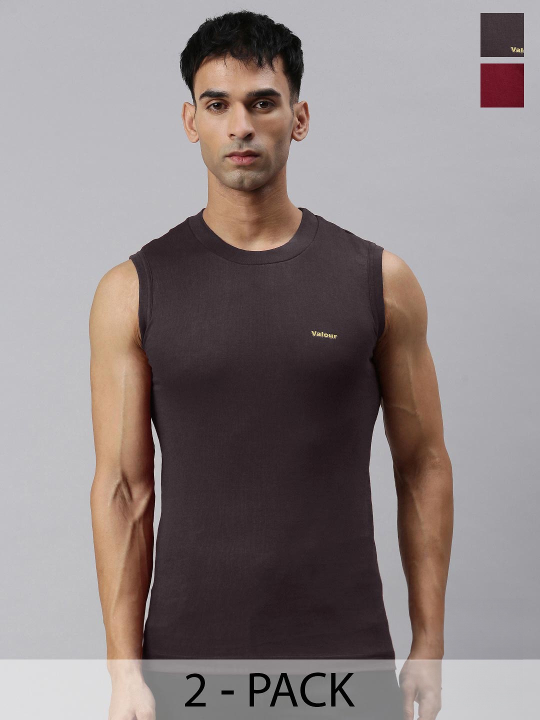 

Lux Cozi Pack Of 2 Round Neck Sleeveless Slim Fit Cotton T-shirt, Maroon