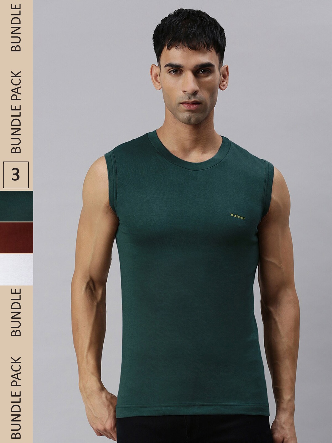 

Lux Cozi Pack Of 3 Round Neck Sleeveless Slim Fit Cotton T-shirt, Green
